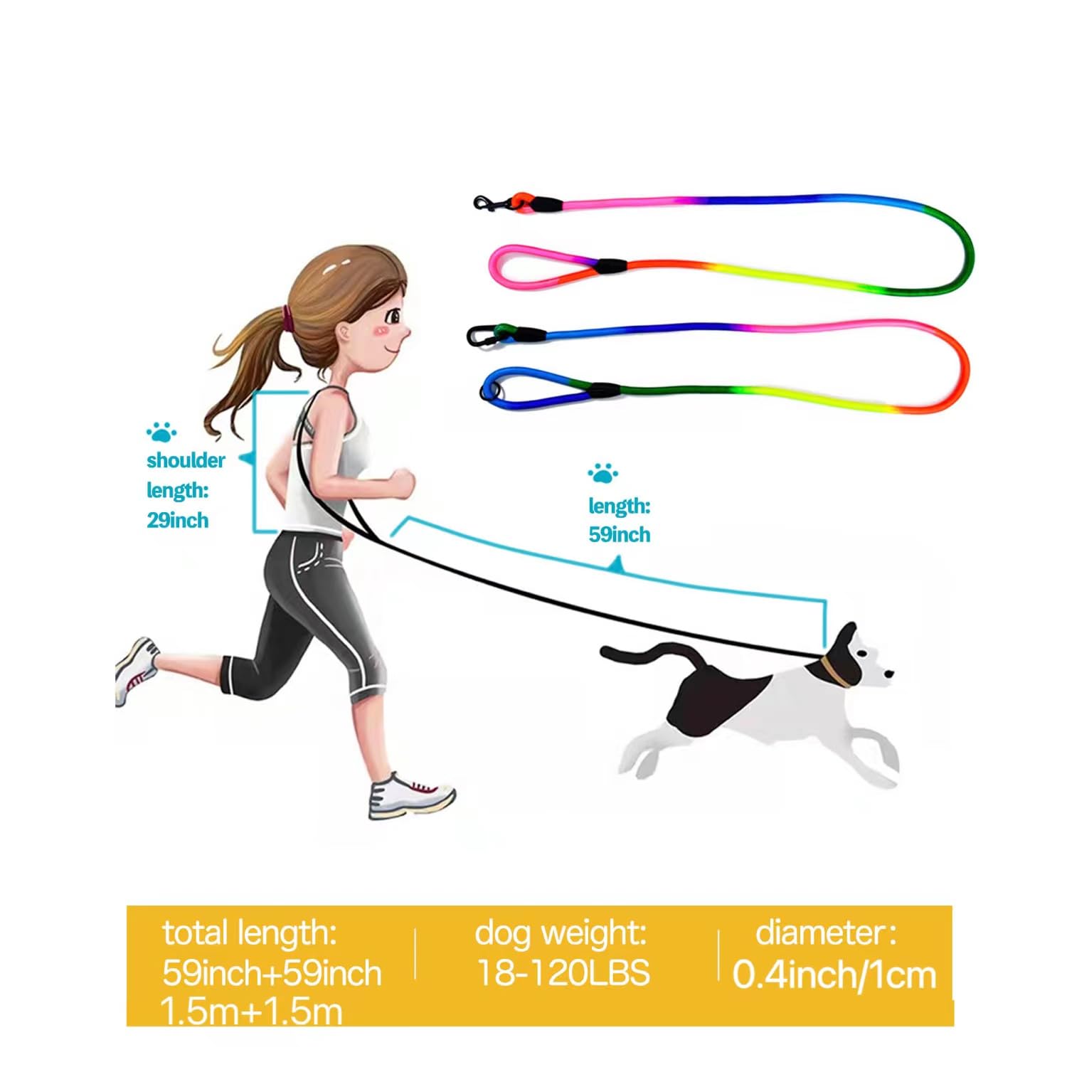 Jopoy Hands Free Dog Leash Waist & Crossbody Rope With Slip Lead Durable For 2 Dogs Nylon Reflective Heavy Duty Hiking Running L