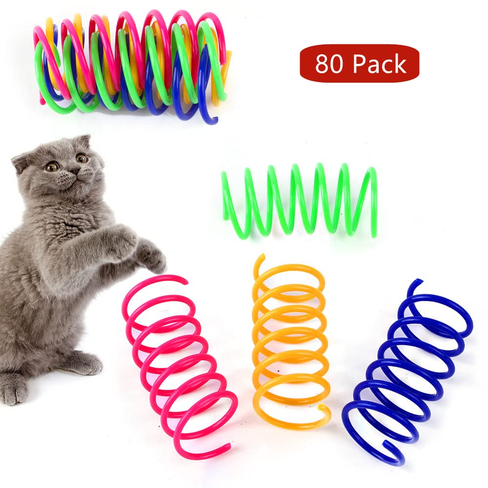 Yuaao 80 Pack Cat Spring Toys, Durable Plastic Coils For Indoor Active - Colorful 1 Inch Spirals Spring Fitness Play For Cat Kit