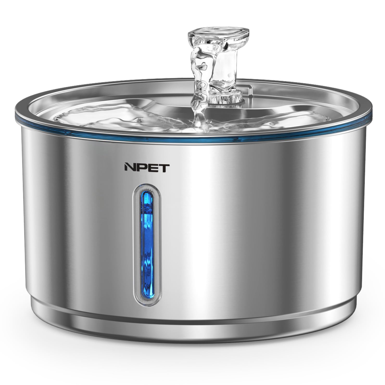 NPET Stainless Steel Cat Water Fountain, 1Gallon/135oz Automatic Pet Drinking Fountain Dog Water Dispenser Bowl with Water Level
