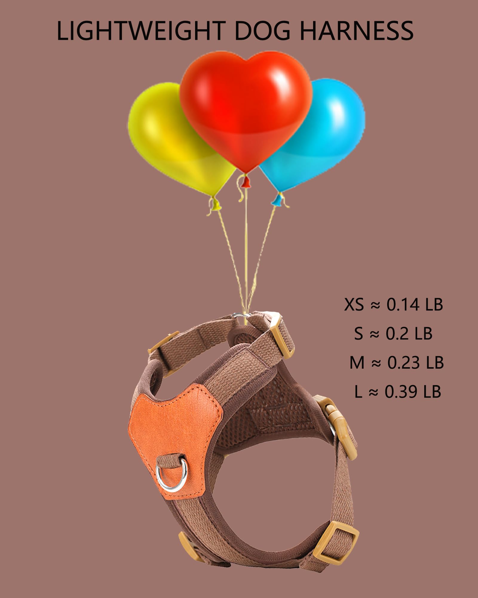 Brown Dog Harness For Small Dogs, No Pull Dog Harness With 2 Leash Clips, Small Sized Puppy Harness (Brown, S)