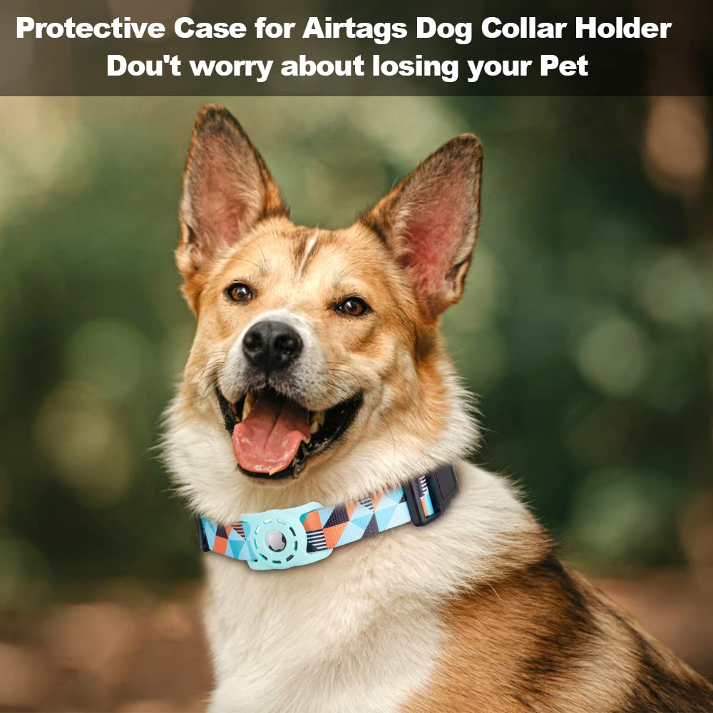 Konity Airtag Dog Collar, Polyester Puppy Collar With Silicone Holder, Stylish Patterns Pet Case For Cat Small, Medium, Large, A
