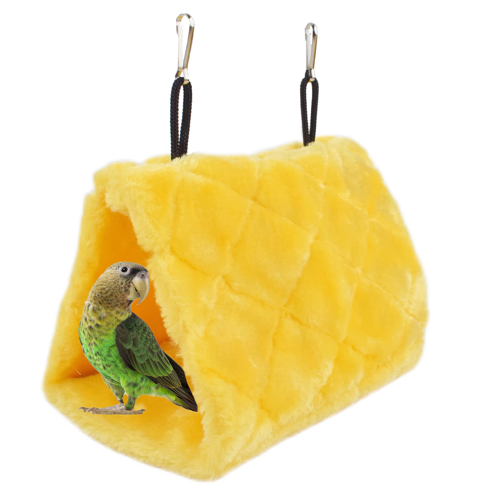 Cdycam Pet Bird Nest Hammock Hanging Cave Cage Plush Snuggle Happy Hut Tent Bed, Yellow (Small (6.7'' L X 3.9'' W X 5.1'' Th))