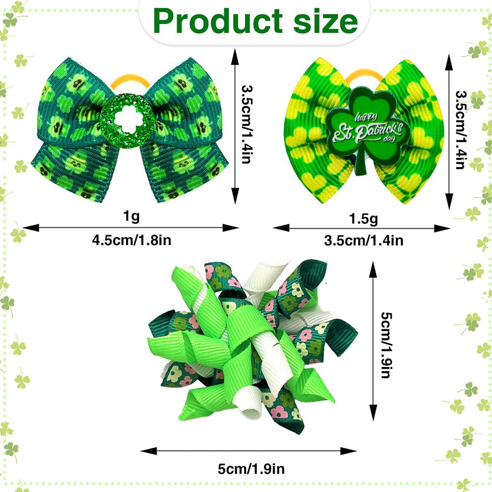 Senniea 60Pcs St. Patrick'S Day Pet Dog Bow And Flower Bow Set Bowknot Dog Hair Bows With Rubber Bands For Festive Fun, Shamrock