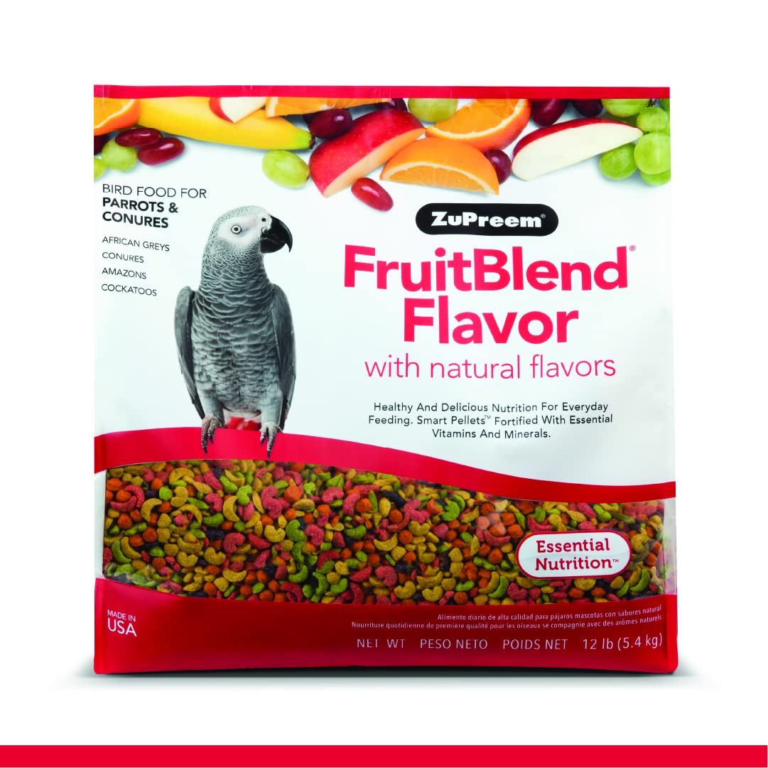 Zupreem Fruitblend Bird Pellets, Daily Bird Food For Parrot, Conure, Caique, African Grey, Eclectus, Small Cockatoo, Core Nutrition For Medium Large Birds, Parrot Food (M/L, 12 Lb)