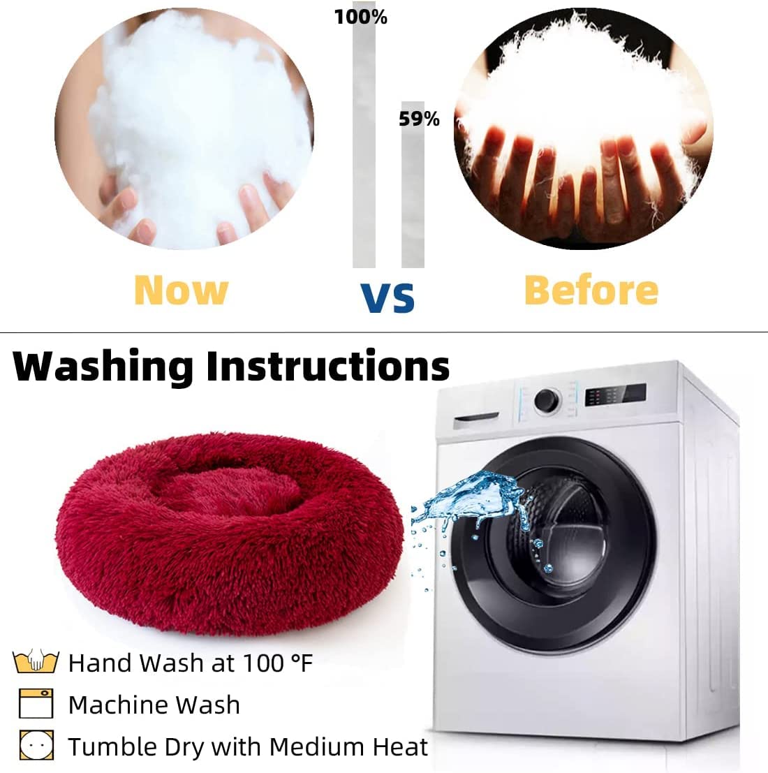 Cat Beds For Indoor Cats - Cat Bed Washable 20/24 Inches, Dog Beds For Small Medium Dogs, Anti Anxiety Round Fluffy Plush Faux F