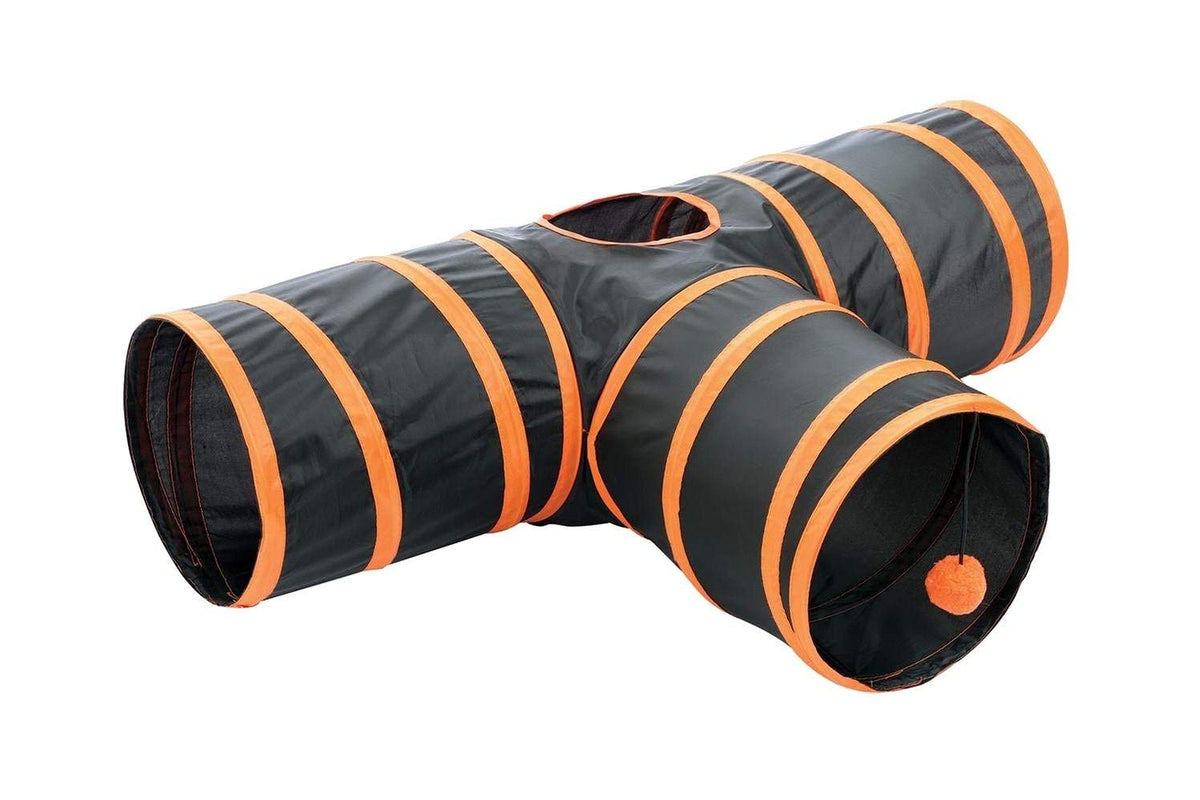 Kitty Fun Tunnel; Collapsible/Portable 3-Way Cat Tunnel With Hanging Ball For Cats, Kittens, Rabbits