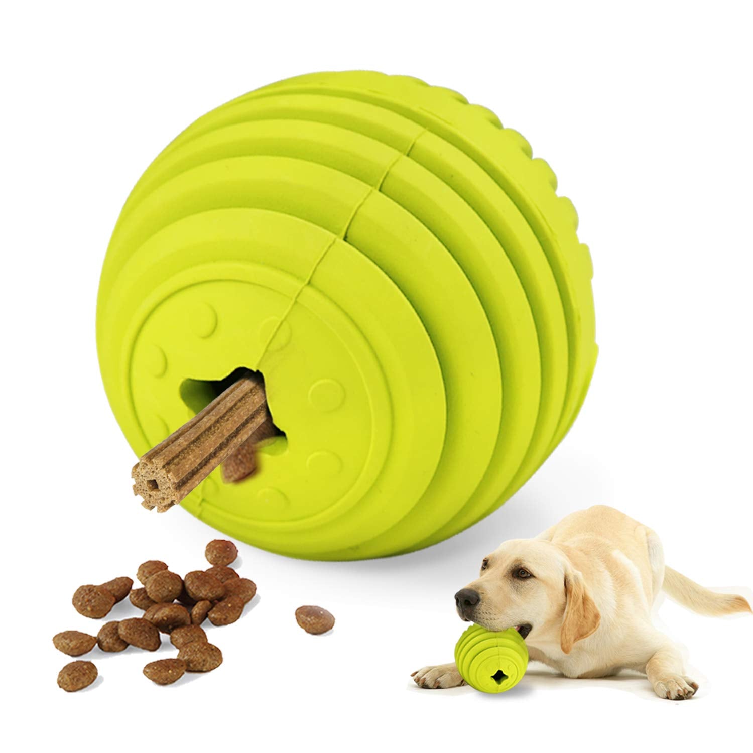 LaRoo Dog Feeder Puzzle Toy Ball, Natural Rubber Dog Chew Toy Snack Dispenser, Bite Resistant Interactive Dog Toy Treat Dispensi