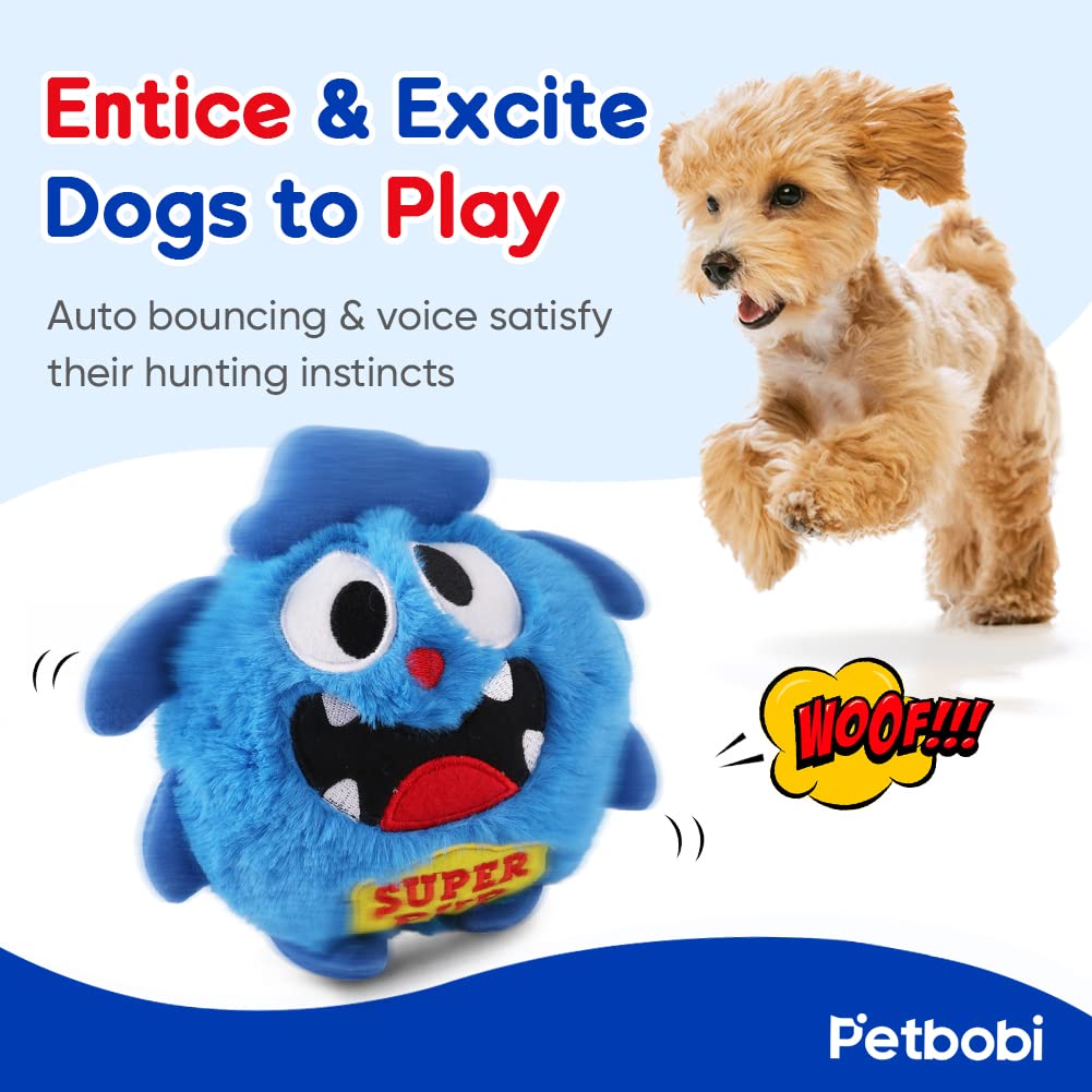 Petbobi Interactive Monster Plush Dog Toy, Blue, Motorized, Squeaky Bouncer, Model 02I3017, Ideal for Puppy Exercise
