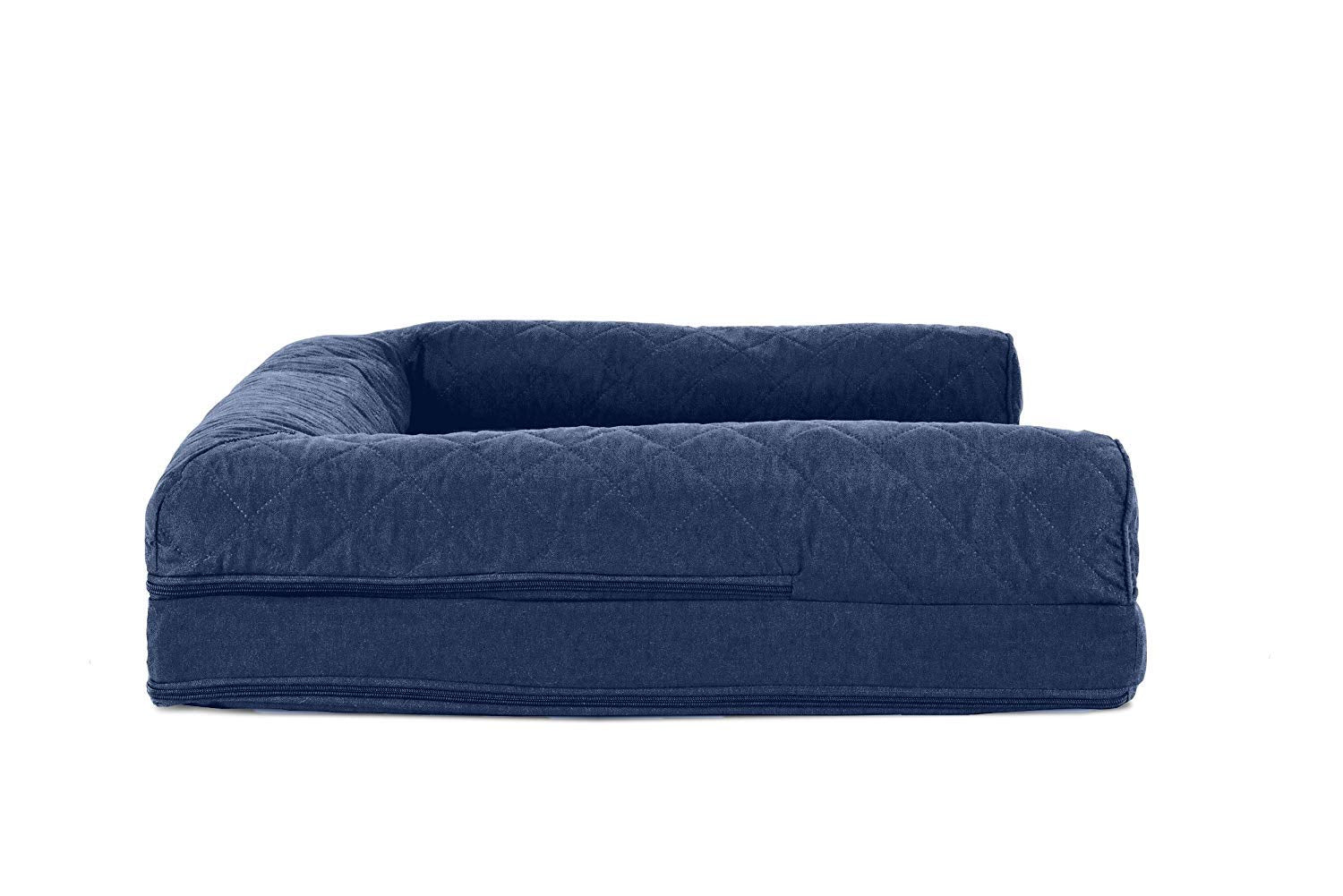 Furhaven Orthopedic Dog Bed For Large/Medium Dogs W/ Removable Bolsters & Washable Cover, For Dogs Up To 55 Lbs - Quilted Sofa - Navy (Blue), Large