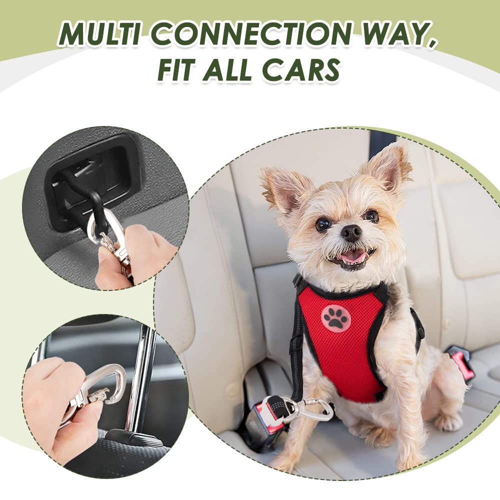 Slowton Dog Car Harness Seatbelt Set, Dog Vest Harness Adjustable Breathable & Vehicle Safety Seat Belt With Elastic Bungee For Small Medium Large Pets(Red - Double Clip,S)