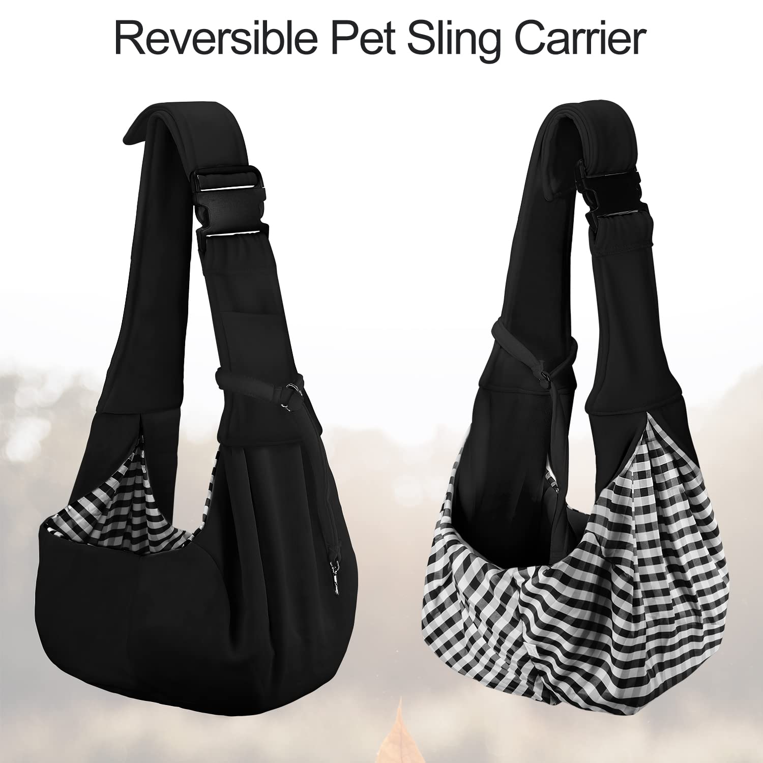 PETLOFT Reversible Dog Cat Sling Carrier - Adjustable Hands-Free Crossbody for Pets up to 11lb, Black, 21L x 9.1W x 8.3H