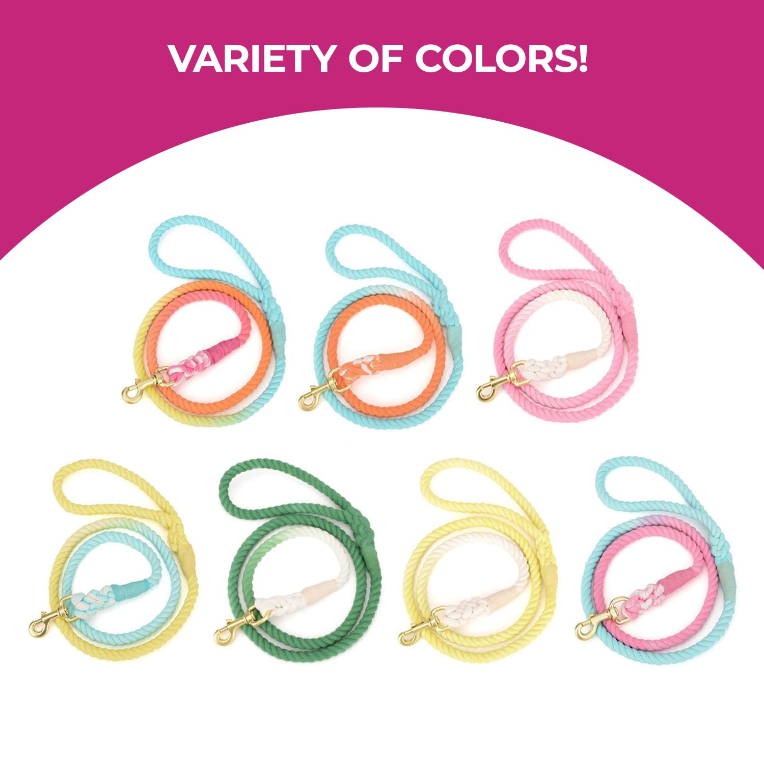 Glow Pups Yellow And Blue Leash For Dogs, Handmade Organic Cotton Tie Dyed Rope Leash For Dogs With A Snap Hook, Dog Rope Leash, Ombre Dog Leash, Blue Leash, Yellow Leash (Yellow Blue)