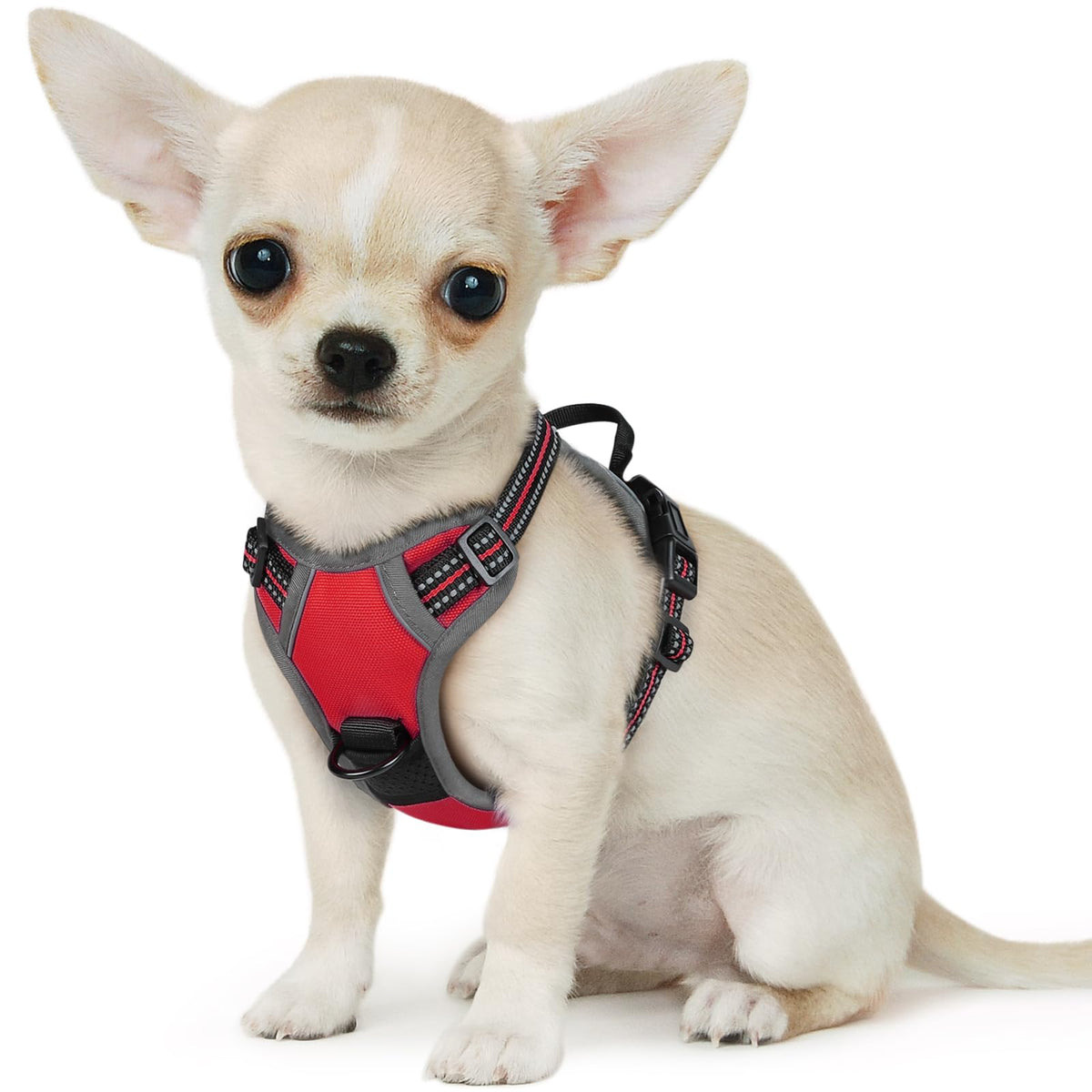 Eagloo Small Dog Harness No Pull, Service Vest With Reflective Strips And Control Handle, Adjustable And Comfortable For Easy Walking, No Choke Pet Harness With 2 Metal Rings, Red, Xs