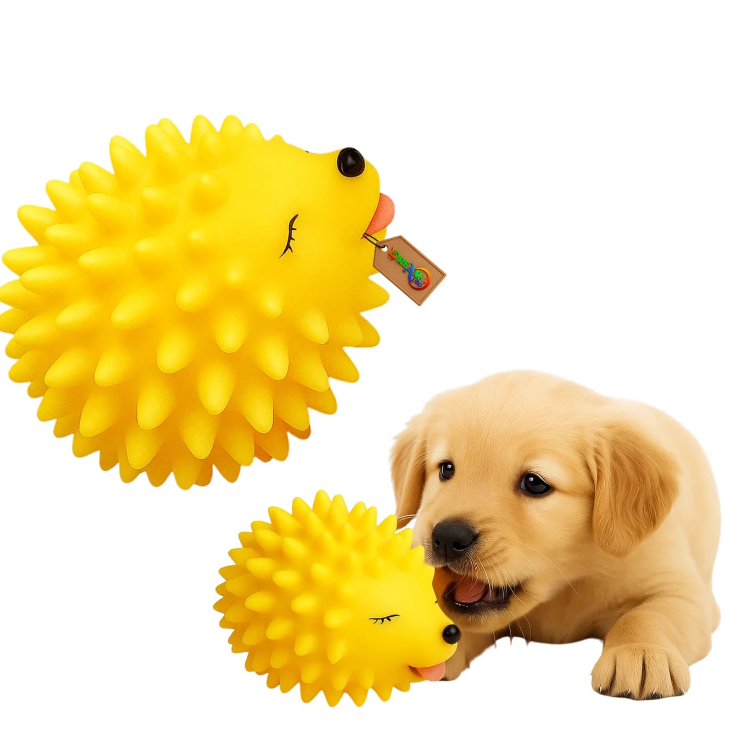 DreamAuro Porcupine Squeaky Toy for Dogs | Durable Spiky Rubber Chew Toy for Small, Medium & Large Breeds | Teeth Cleaning, Gum 