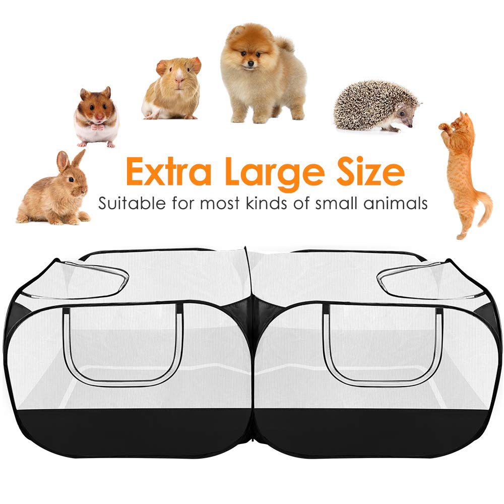 Slowton Small Animals Playpen, Portable Large Chicken Run Coop With Detachable Bottom Breathable Transparent Mesh Walls, Foldable Pet Enclosure For Puppy Kitten Rabbits Indoor Outdoor