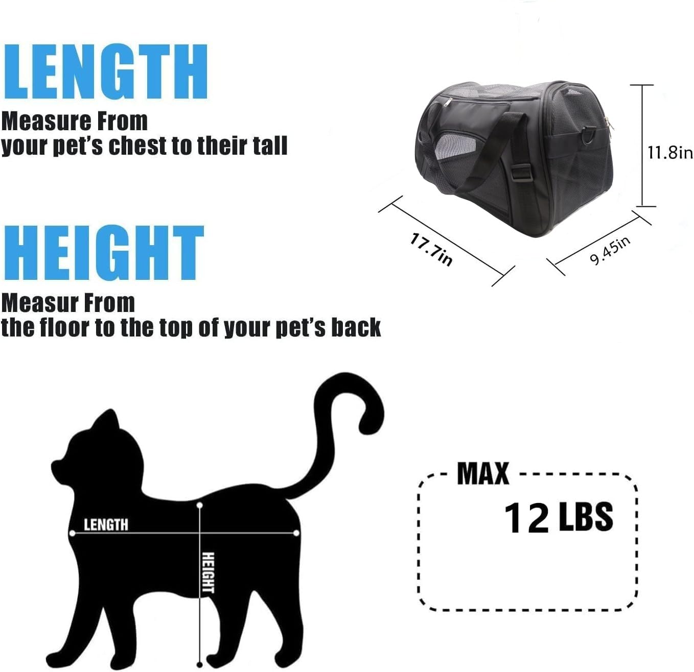 Zanesun Cat Carrier,Soft-Sided Pet Travel Carrier For Cats,Dogs Puppy Comfort Portable Foldable Pet Bag Airline Approved (Medium-Black)