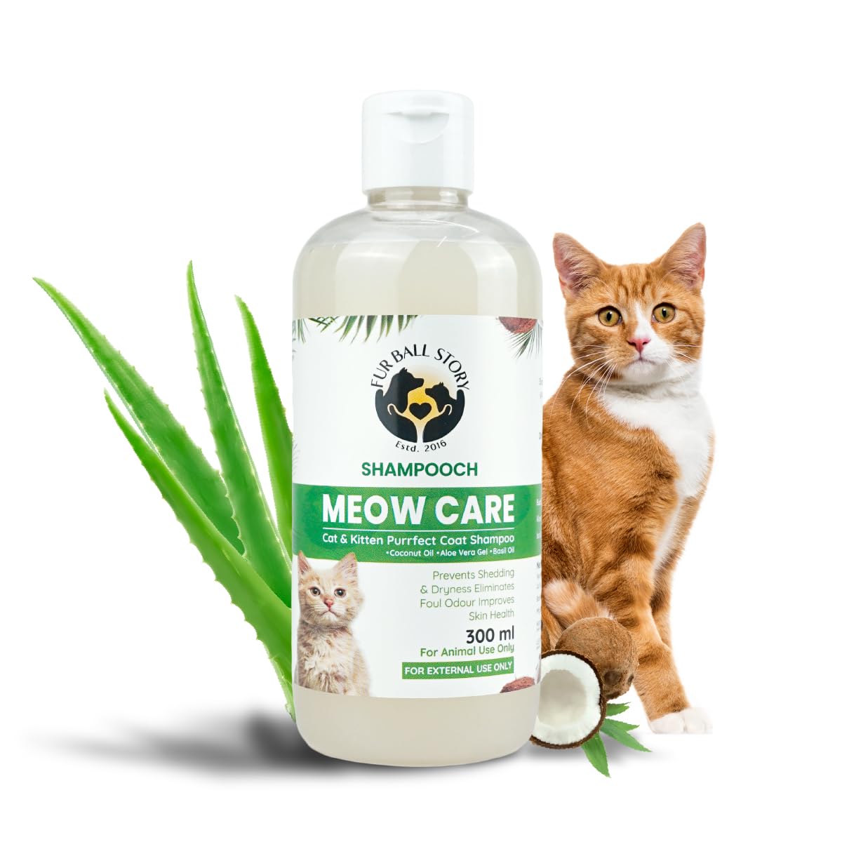 Fur Ball Story Shampooch Meow Care Cat Shampoo 300Ml | Ayurvedic Shampoo For Cats & Kittens | Soothes Itchy Skin, Controls Odour