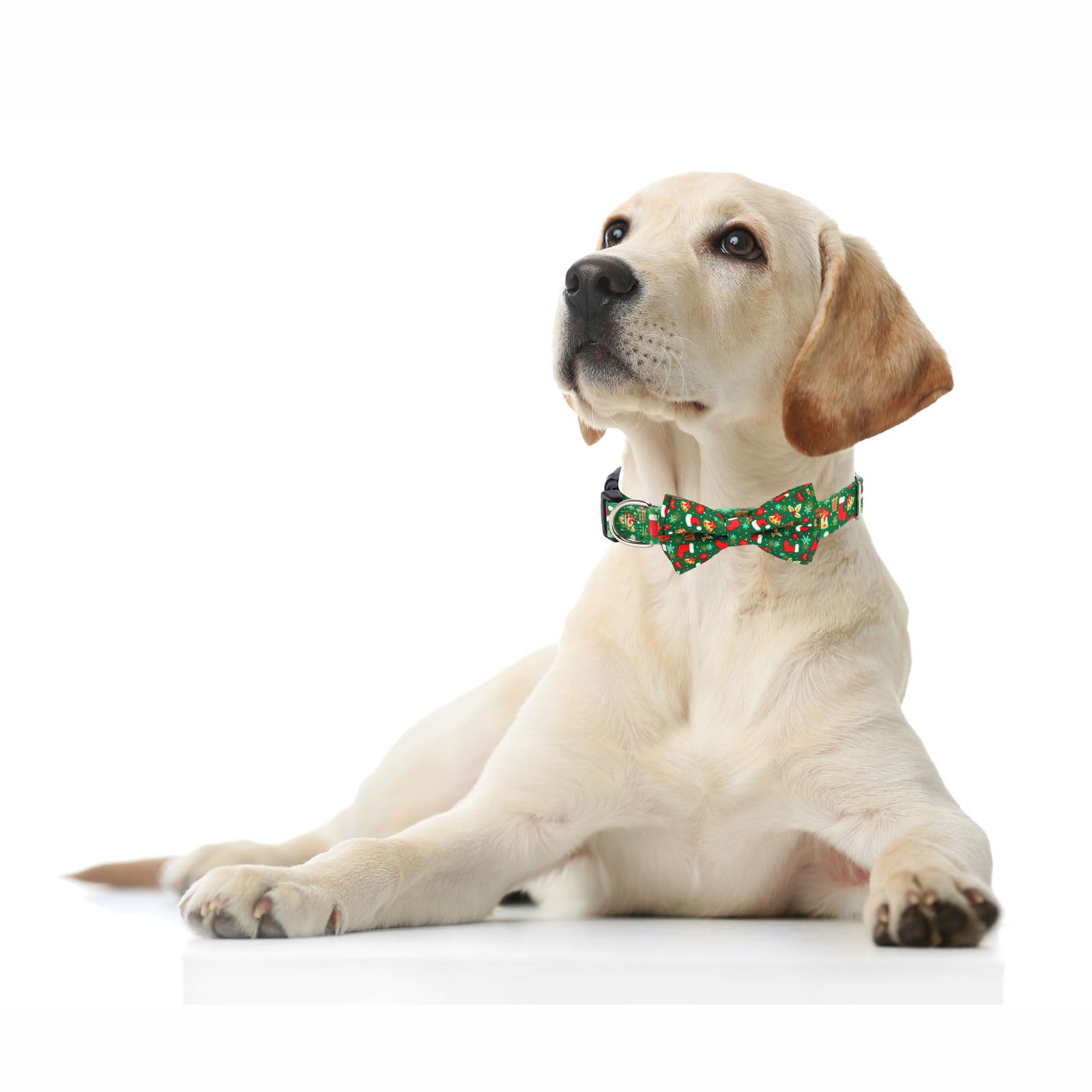 Green Medium Dog Christmas Collars with Bow, Cheistmas Xmas Puppy Collar Bowtie Quick Release Buckle Boy Holiday Dog Collars for