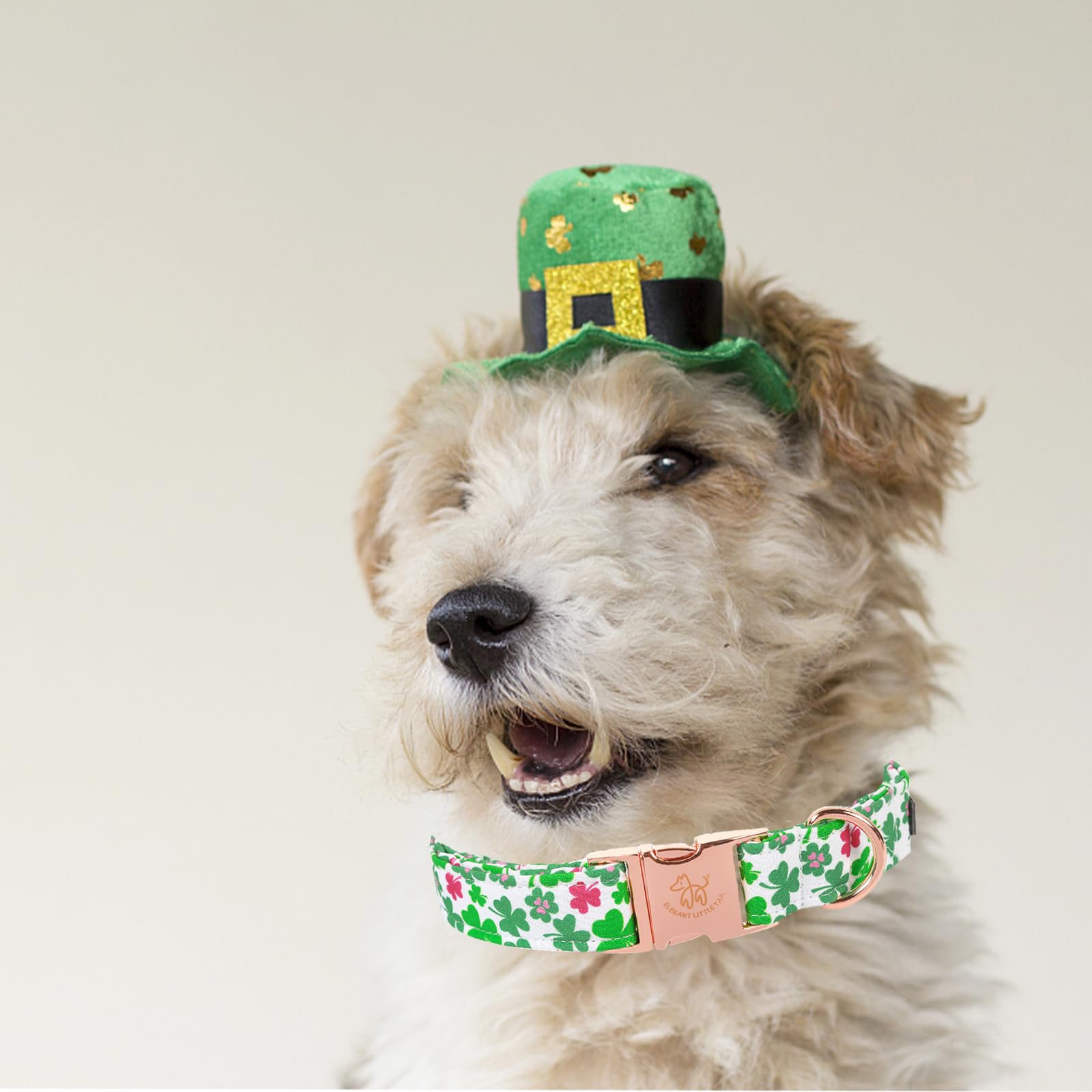 Elegant Little Tail St Patrick'S Dog Collar, Green Clover Pet Collar Cotton Soft Holiday Pet Collar Cute Puppy Collar Adjustable