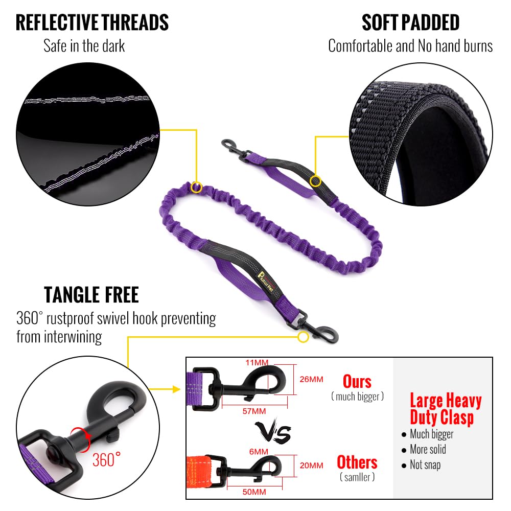 Plutus Pet Hands Free Dual Handle Retractable Bungee Leash With Reflective Stitches, Adjustable Waist For Dogs Walking, Jogging,