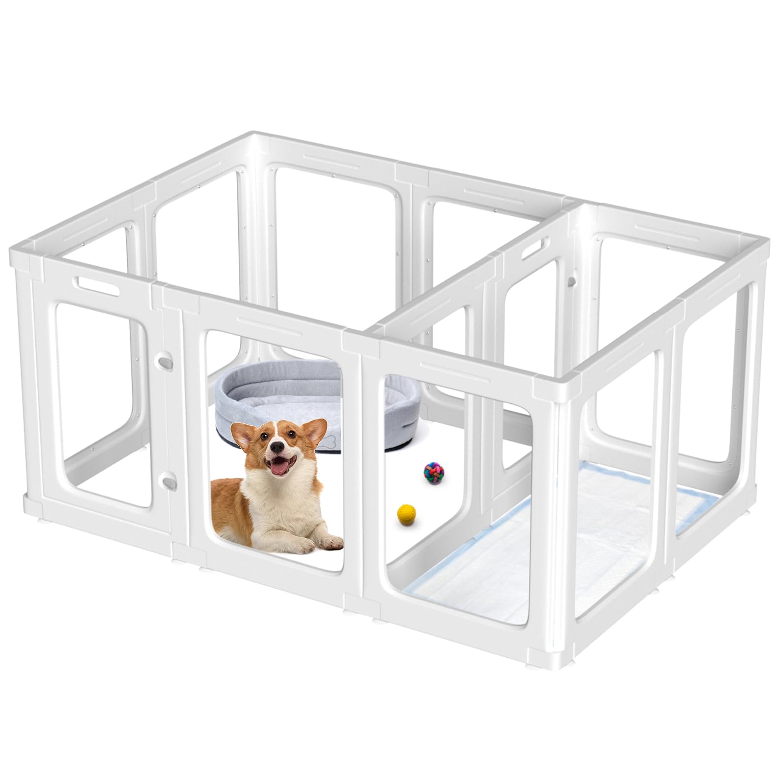 12 Pcs Panoramic Clear Acrylic Dog Playpen With 2 Doors, Acrylic Plastic Dog Playpen For Small Dogs Indoor, Unobstructed Dog Fen