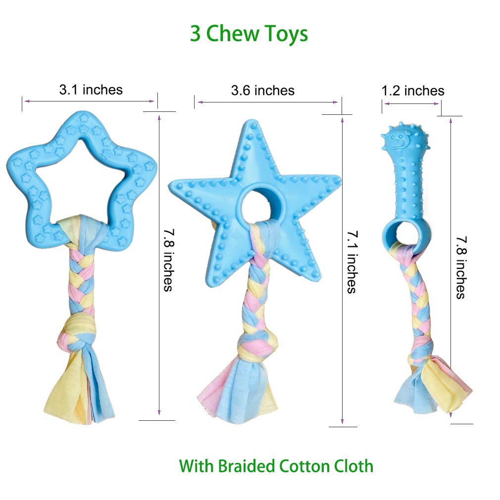 Volacopets Puppy Toys for Teething, Puppy Chew Toys for Small Dogs, Puppy Supplies, Blue, Small Breed Corgi Size, 5 Pack