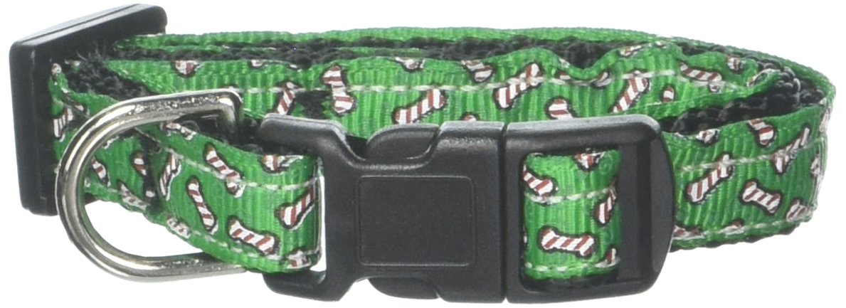 Christmas Pet Dog & Cat Nylon Collar or Leash, &quot;Candy Cane Bones&quot; XS Collar