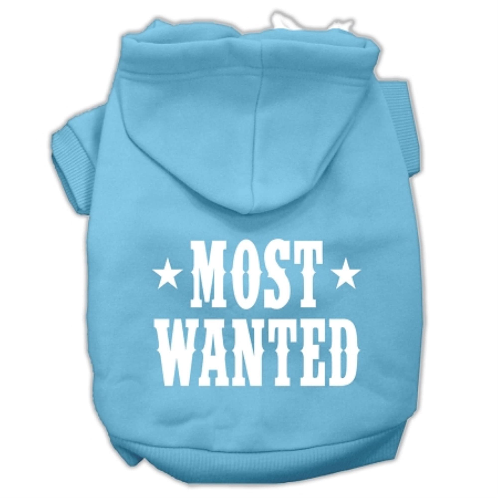 Pet Dog & Cat Hoodie Screen Printed, 'Most Wanted' Baby Blue Xl (14-20 Lbs.)