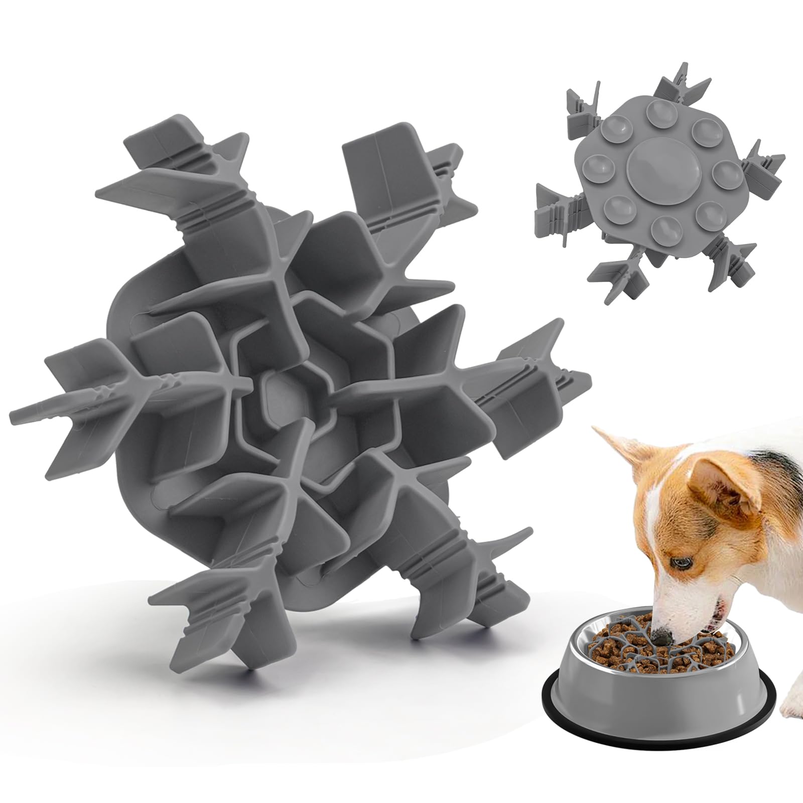 Slow Feeder Insert Cat Dog Bowl 4.7-7 Inch Non-Slip Anti-Chocking Cuttable Snowflake Design Slow Down Eating Feeding Pad With 9 