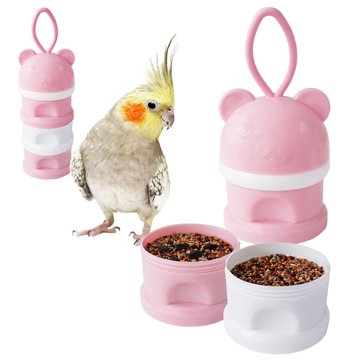 Portable Bird Feeder Cups Bird Food Water Treat Box Parrot Food Storage Container