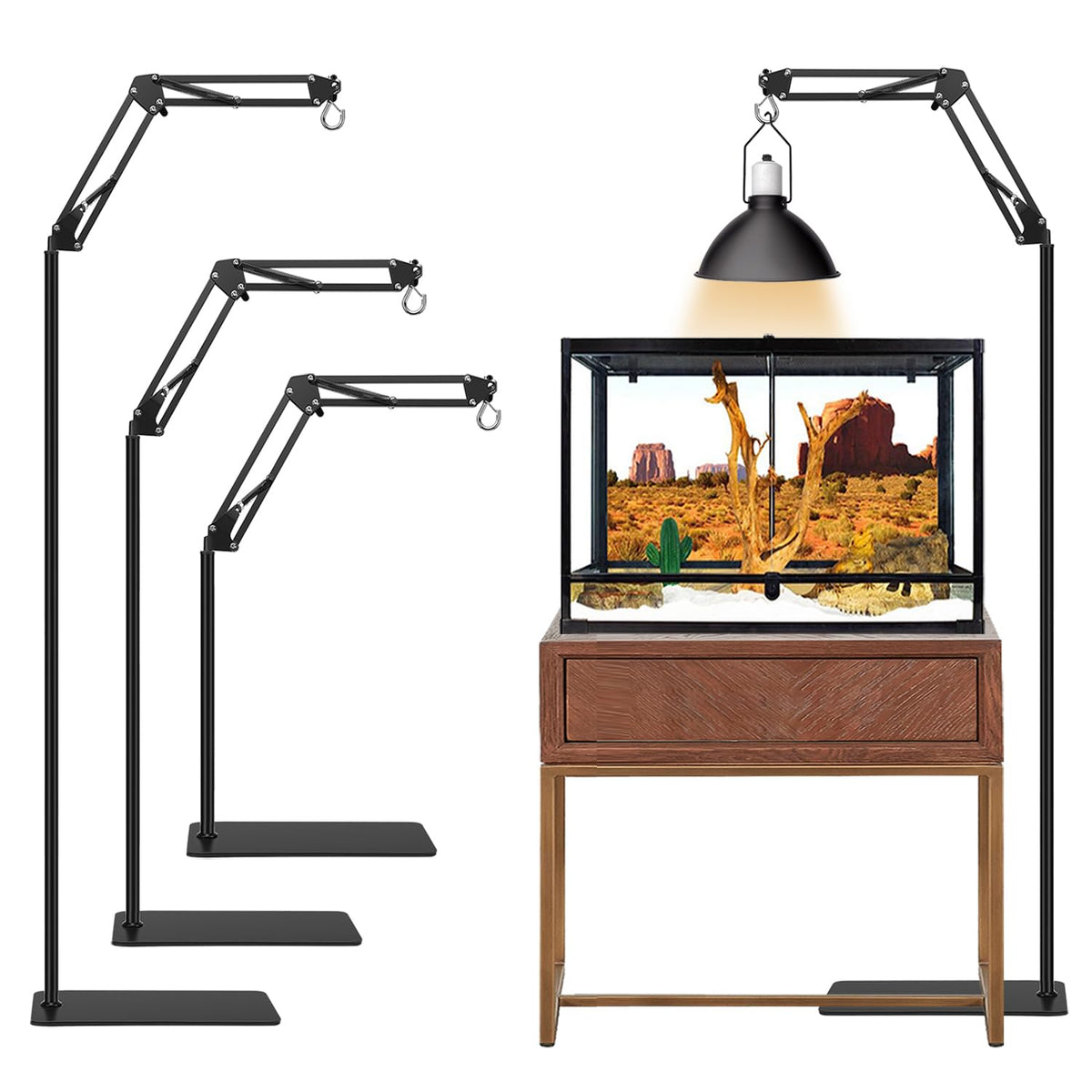 Bourdserk Reptile Lamp Stand, Adjustable 15.7 To 74.3 In Heat Lamp Metal Bracket Floor Light Holder For Lizards Bearded Dragons 