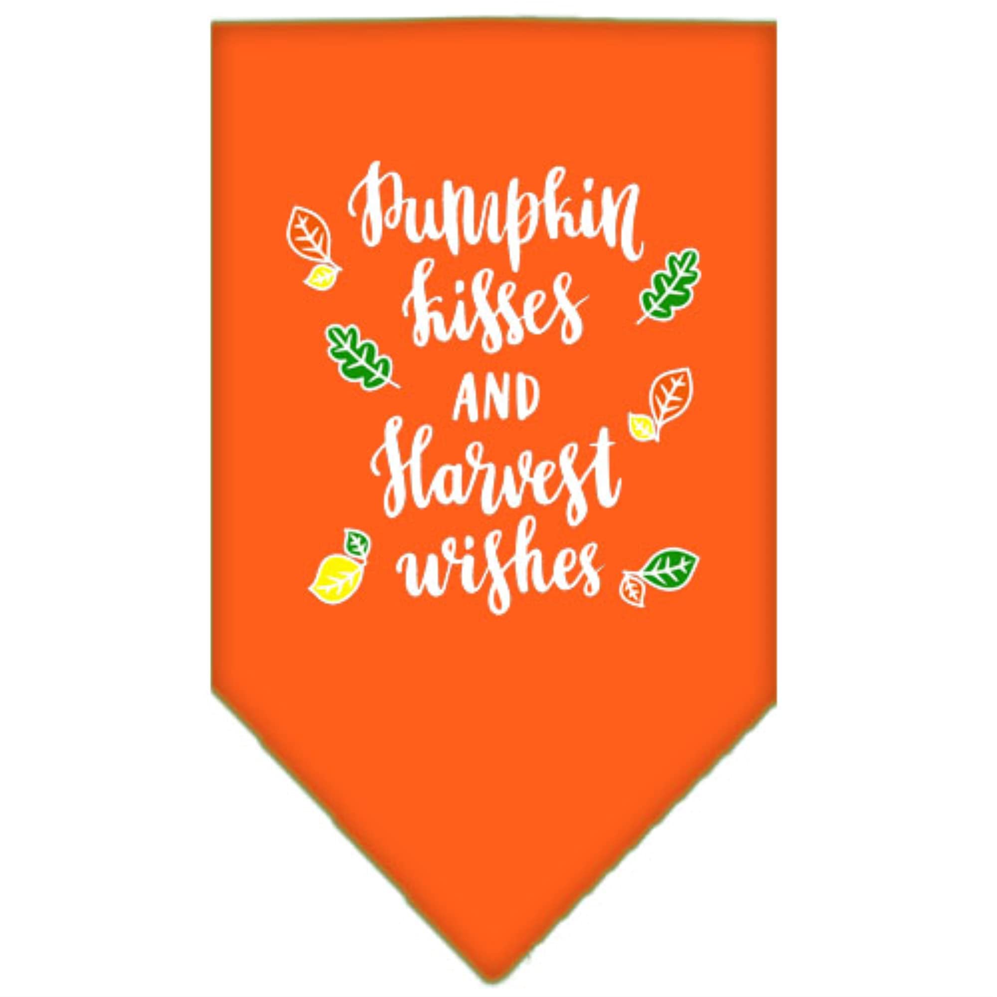 Dog Bandana Screen Printed, &quot;Pumpkin Kisses & Harvest Wishes&quot; Orange Large