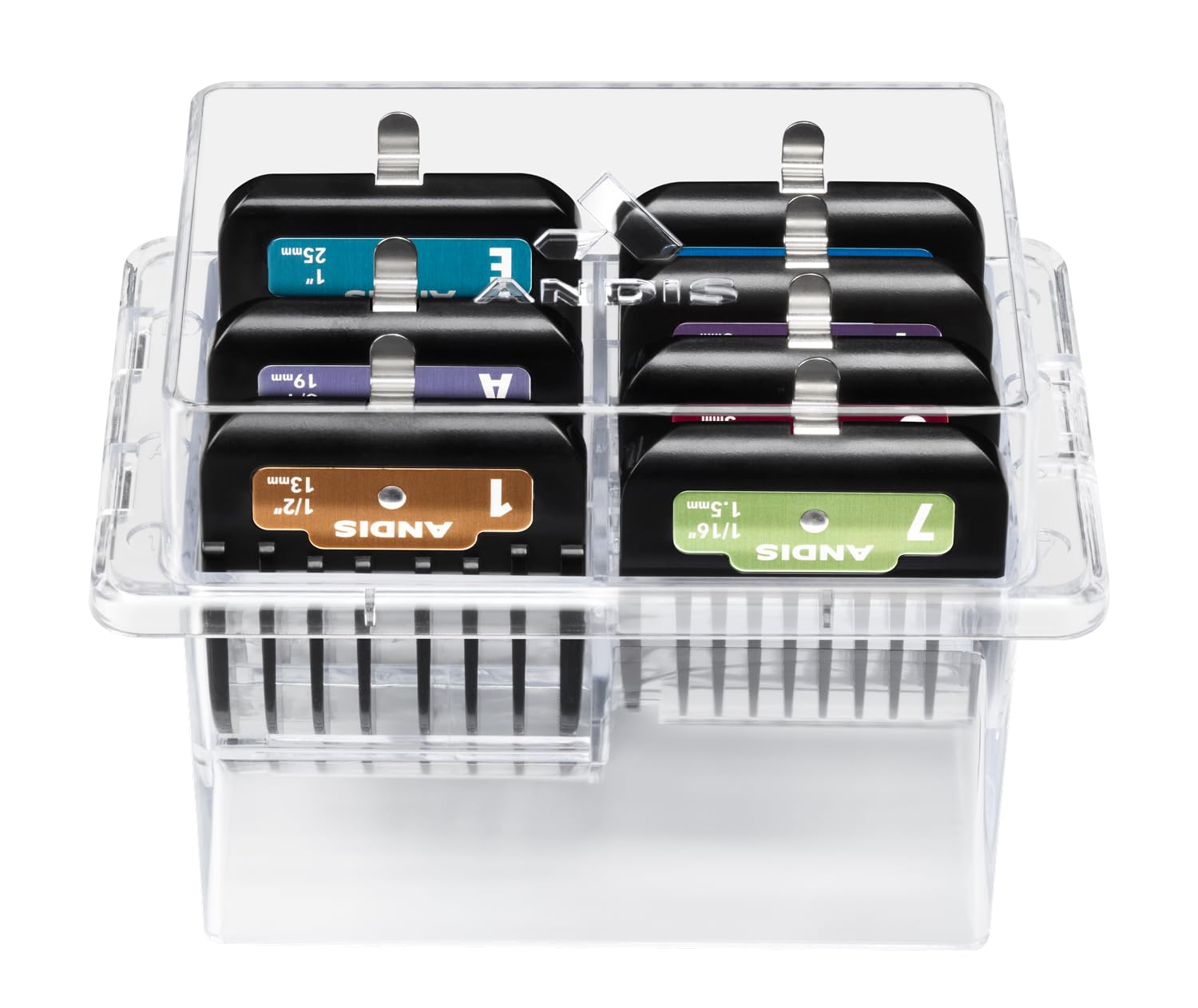 Andis 562014 Premium Clip Animal Comb Set - Built with Plastic, Includes 7 Color Coded Combs of Different Sizes, Metal Clip to A