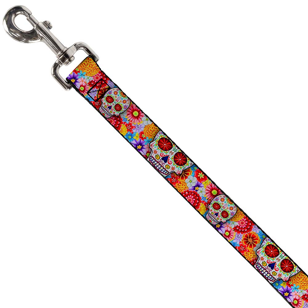 Buckle-Down Pet Leash - Sugar Skull Starburst White/Multi Color - 4 Feet Long - 1.5' Wide