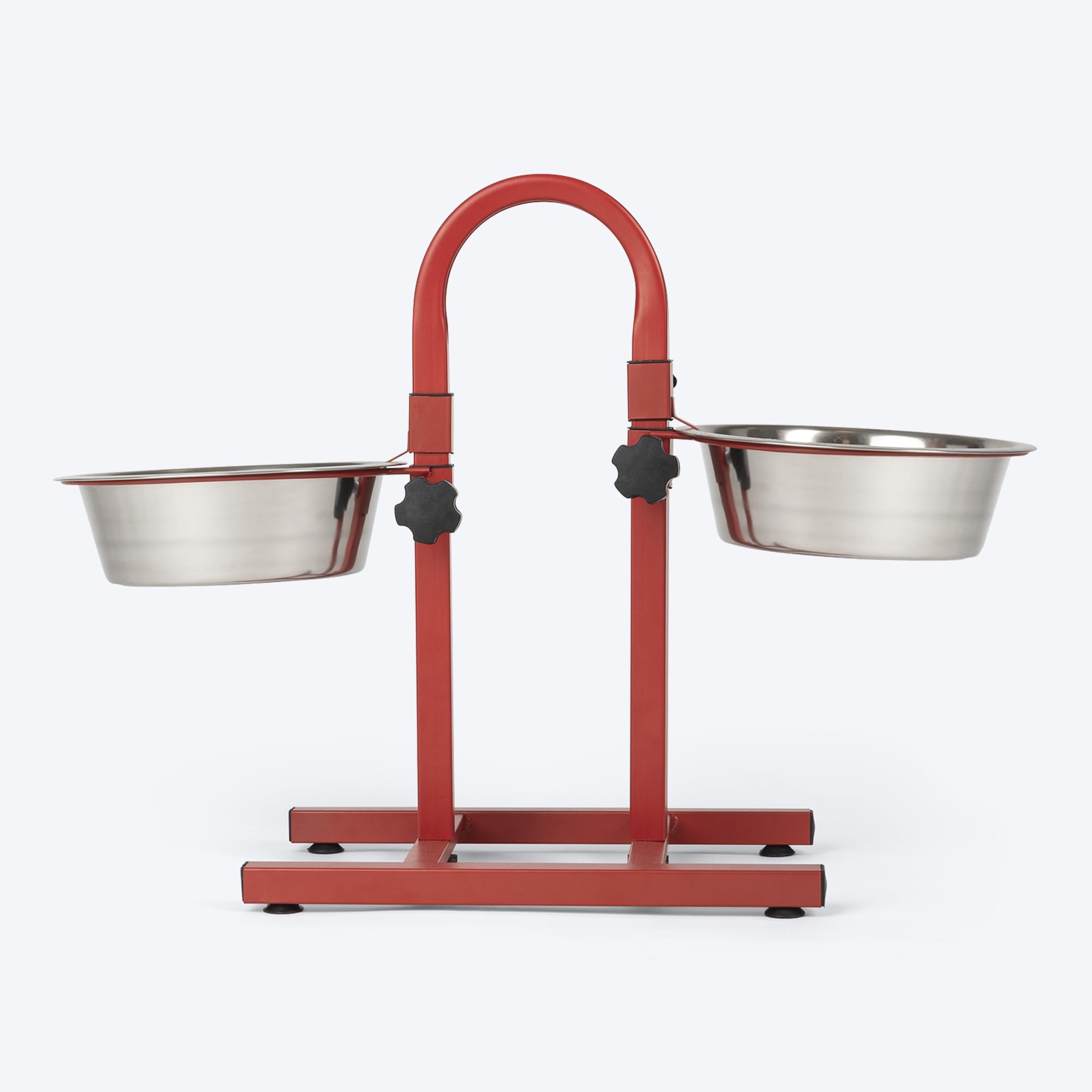 Heads Up For Tails Stainless Steel Super Premium Range U Shaped Double Diner Stand With Steel Dog Bowl Inserts(Red, Medium),18 C