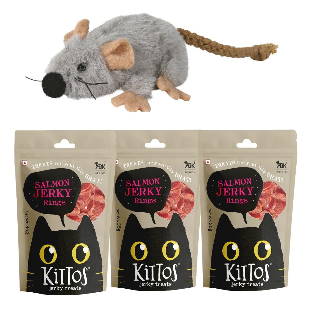 Combo Of Trixie Mouse Plush Engaging Toy For Cats, With Catnip And 3 Pack Of Kittos Nutrient Rich Salmon Rings Cat Treats For Tr