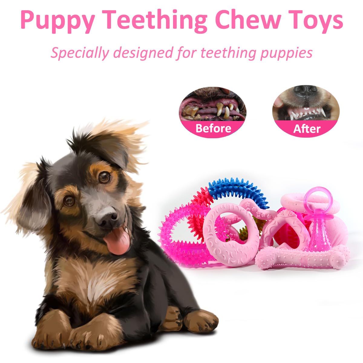 Beiker 20 Pack Pink Puppy Chew Toys - Dog Teething Toys For Puppies, Puppy Toys Toothbrush With Durable Ropes, Soft Dogs Toy Bun
