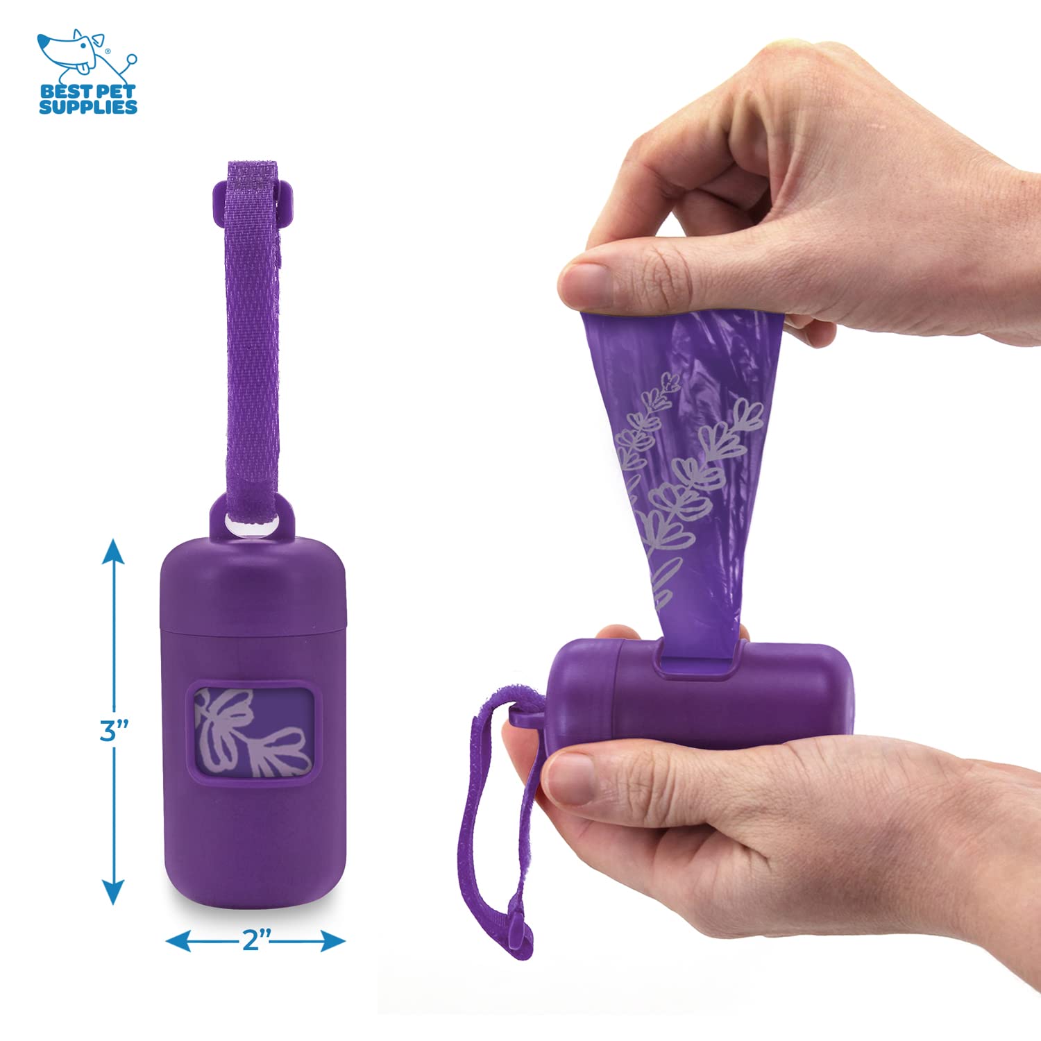 Best Pet Supplies Dog Poop Bag Holder Leash Attachment With 30 Bags, Reusable Dispenser For Travel, Walking, Park, And Outdoor Use, Durable With Clip-On - Purple, Pack Of 2