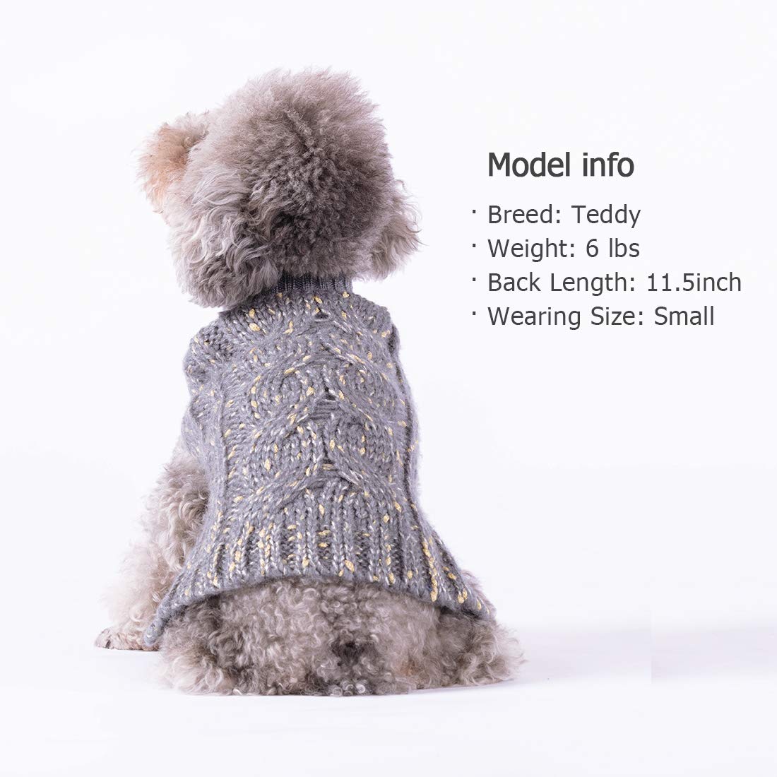 Kyeese Dog Sweater For Small Medium Dogs Knit Pullover Doggie Sweater Warm Pet Sweater For Fall Winter With Golden Yarn Decors Grey