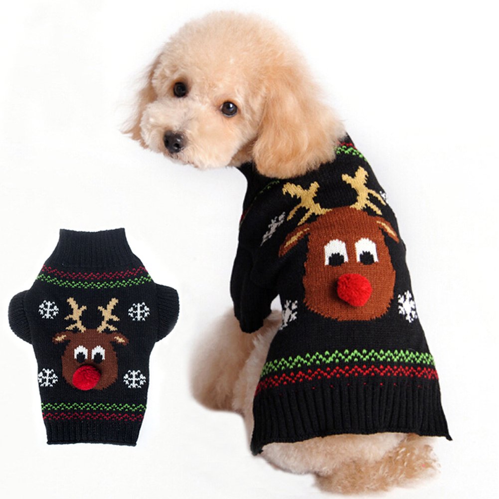 Bobibi Dog Sweater For Christmas Cartoon Reindeer Pet Cat Winter Knitwear Warm Clothes