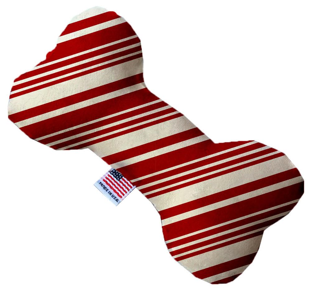 Pet and Dog Plush Heart or Bone Toy, &quot;Christmas Patterns Group&quot; (Available in different sizes, and 11 different pattern options!) Candy Cane Stripes 8&quot; Plush Bone
