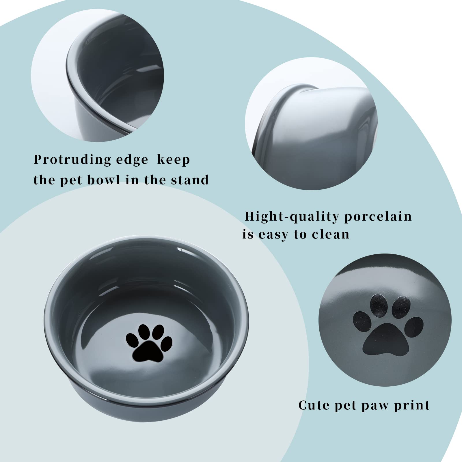 Gdcz Ceramics Raised Cat Small Dog Bowls With Heighten Metal Stand,15 Ounces (Grey)