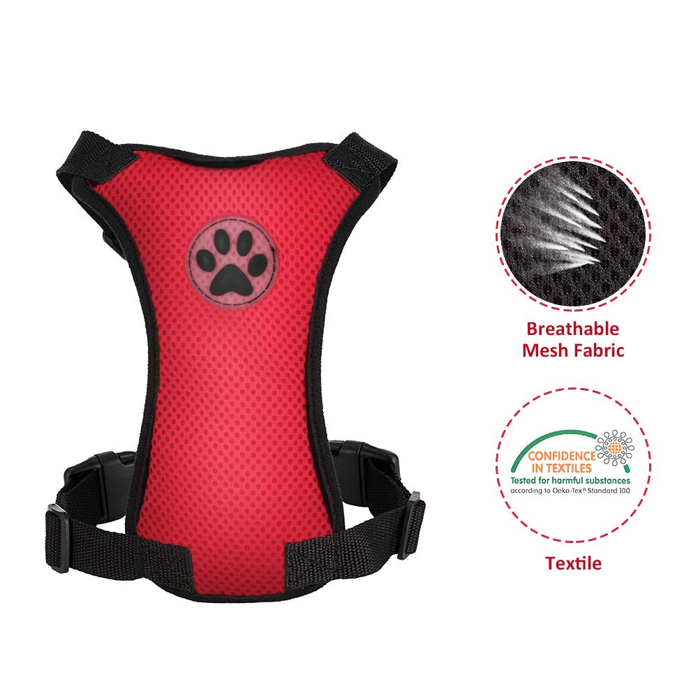Slowton Dog Seat Belt Harness For Car, Dog Car Harness Adjustable Mesh Breathable & Dog Seatbelt Safety Tether With Elastic Bungee For Small Medium Large Pets(Red Seatbelt, Single Clip, Xxxs)