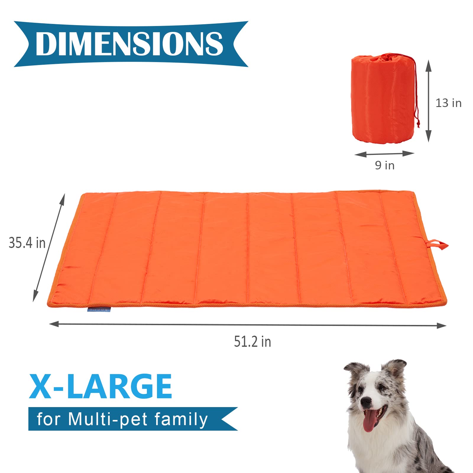 Bdeus 51X35In Extra Large Size Outdoor Dog Bed, Waterproof & Portable Camping Travel Pet Mat, Easy To Clean, Washable Odor Resis