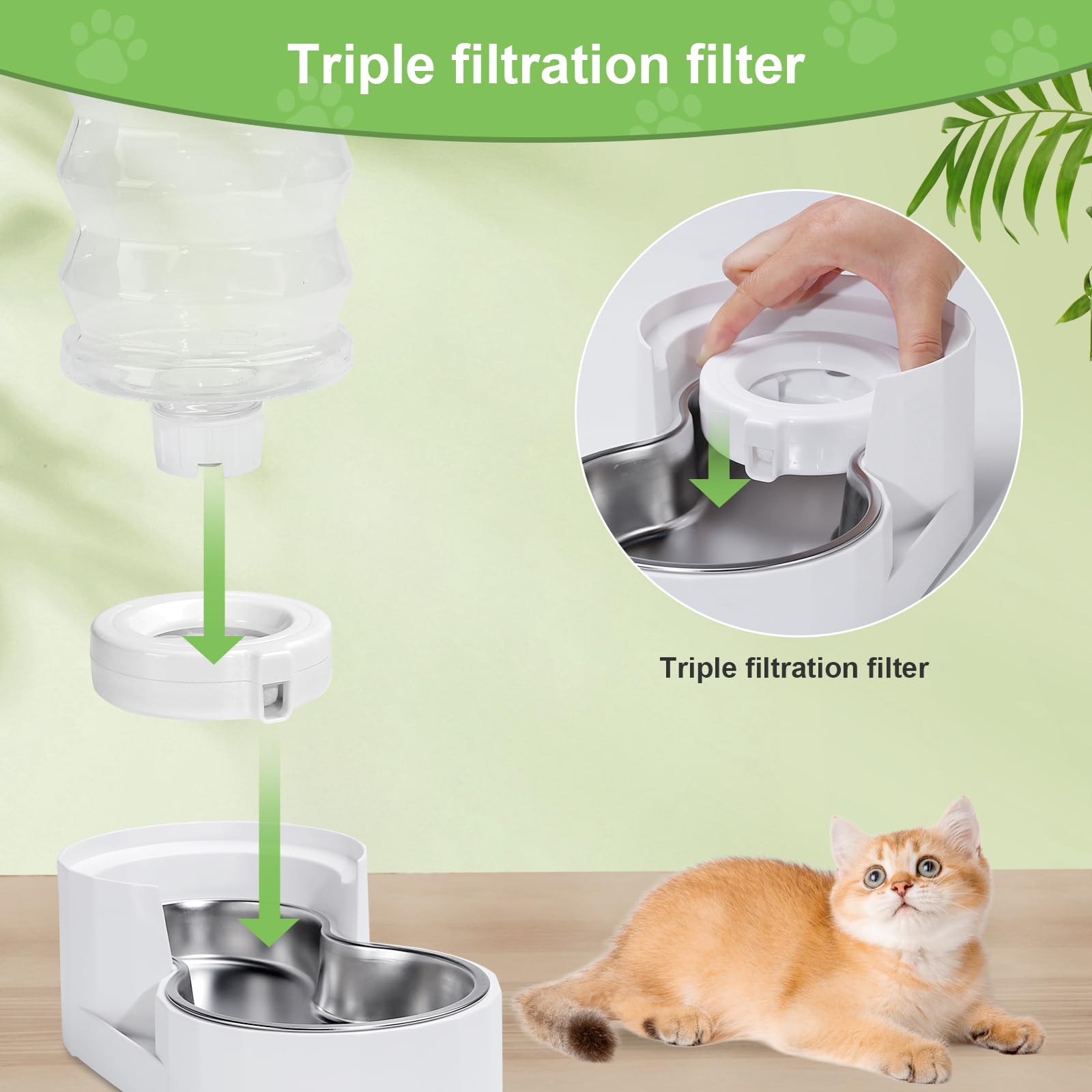 8 Pack Replacement Filters For 3L/3.6L/4.6L/6L/8L Gravity Pet Water Dispenser, Dog Water Filter Replacement, Triple Filtration P