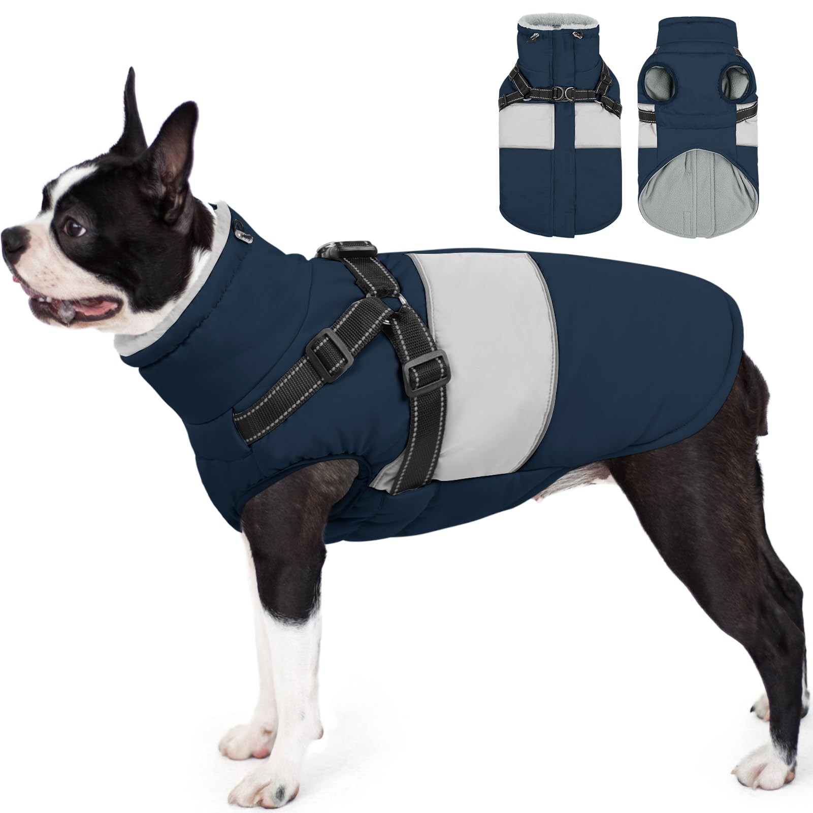 Aofitee Dog Winter Coat - Waterproof Jacket With Built-In Harness, Warm Fleece Puffer For Small Dogs, Reflective, Dachshund, Fre