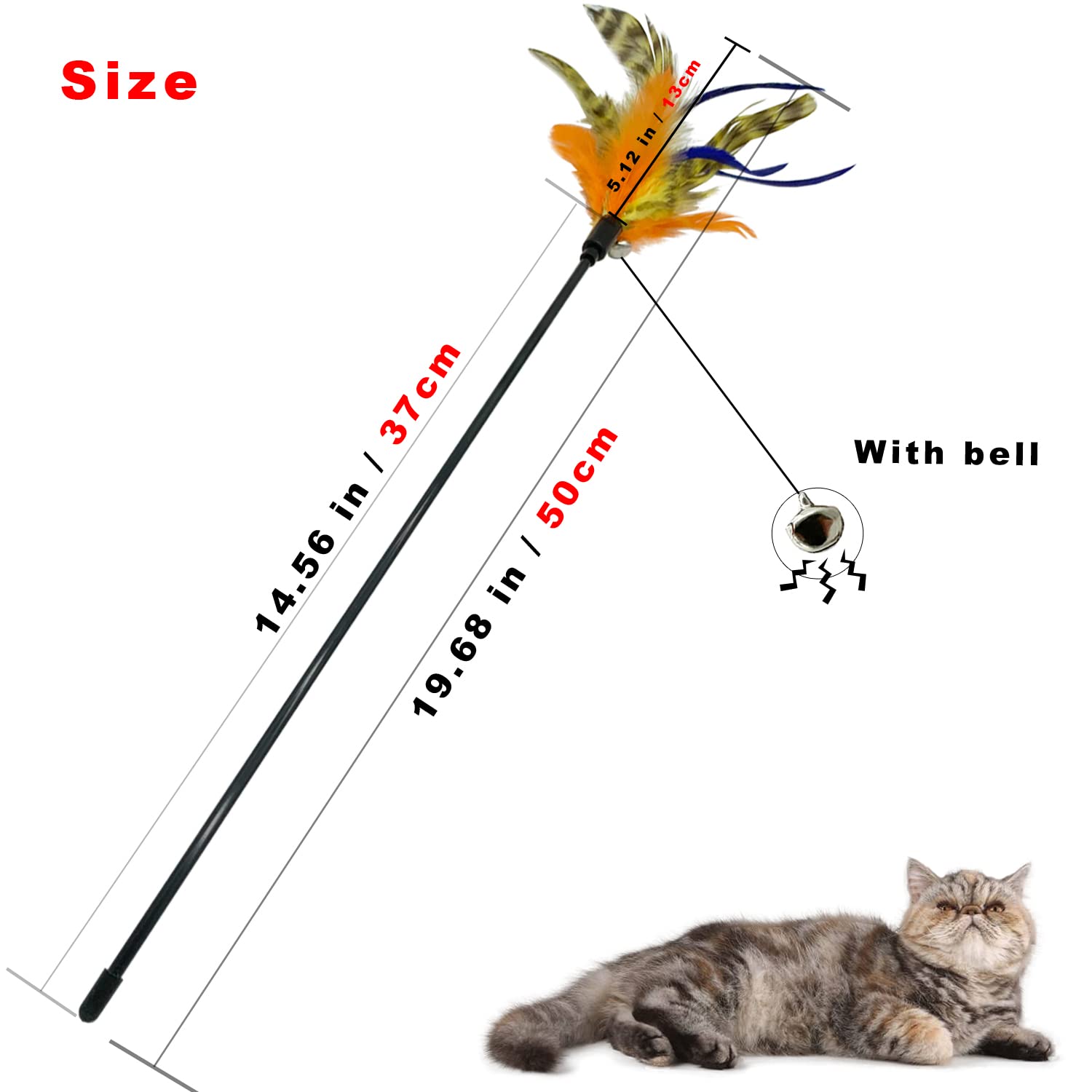 Cateness Cat Wand Toy Feather Stick Cat Toys, 6 Pieces Interactive Cat Toy Feathers Wand For Indoor Cats (C)