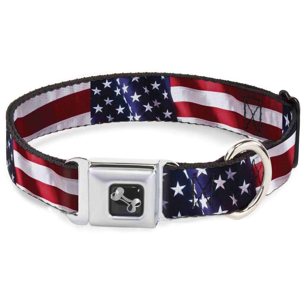 Buckle-Down Seatbelt Buckle Dog Collar - American Flag Vivid Close-Up - 1' Wide - Fits 15-26' Neck - Large