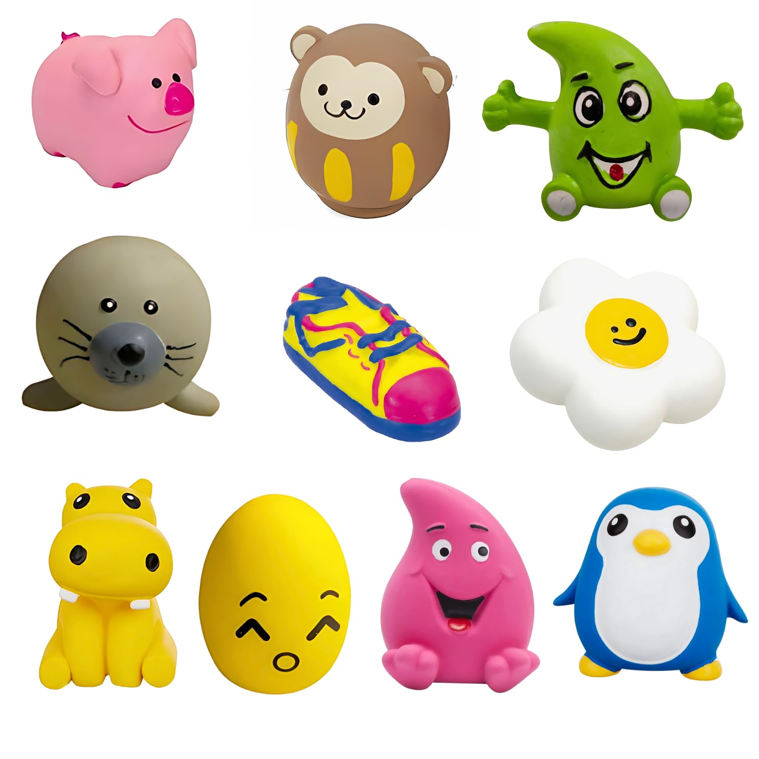 ROYALE DOG Assorted Squeak Dog Toys (Pack of 10) No Stuffing with Soft Squeaker | Small Soft Plush Squeaky Dog Chewing & Teethin