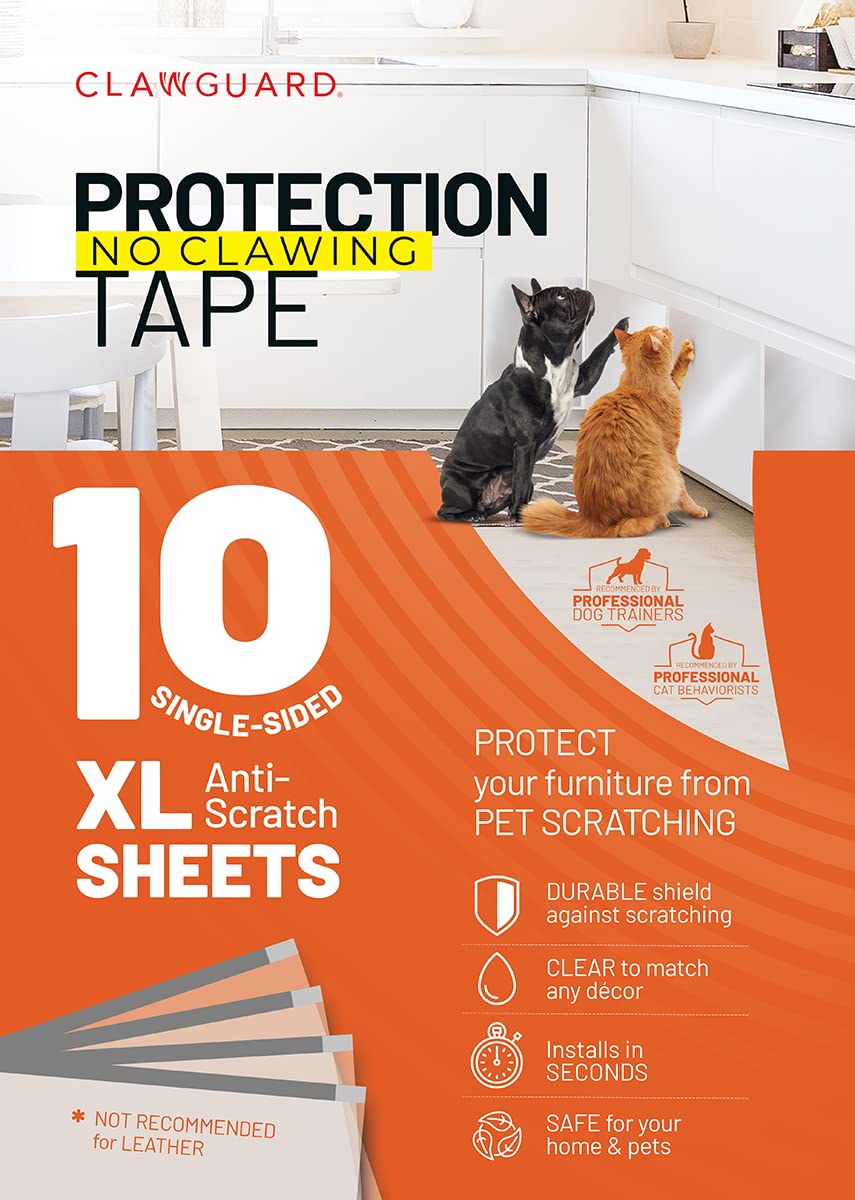 Clawguard Protection Tape 10-Pack Xl Sheets - Furniture Protectors From Dog Scratch - Anti Scratch For Cats - Door Shield For Do